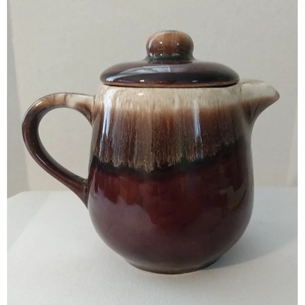 Vintage USA Brown Drip Glaze Pottery Teapot & Lid PRETTY!